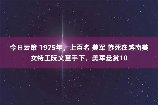 今日云策 1975年，上百名 美军 惨死在越南美女特工阮文慧手下，美军悬赏10